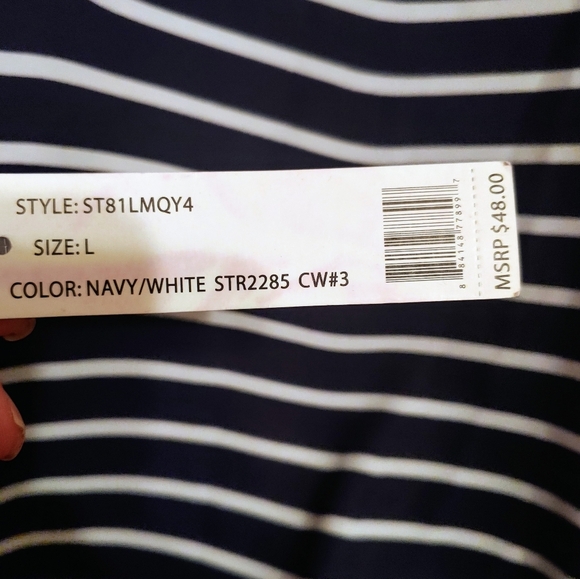 Zac & Rachel Womens L Blouse/Dress/Tunic Top Navy Blue White Stripes - Picture 9 of 9